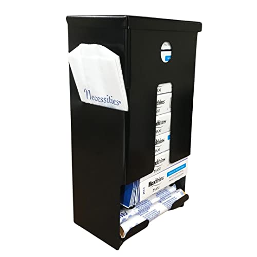 Image of Sanitary Napkin and Tampon Dispenser, pre-Filled - Compact Version, SD7000BK-PF Free Vending Black Metal