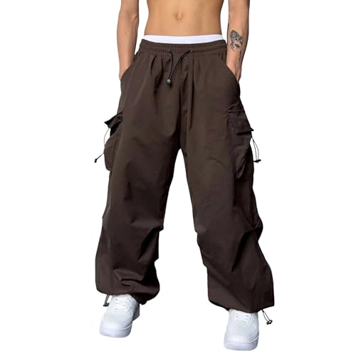 JiXiang Cargo Pants for Men Baggy Trendy Casual Drawstring Parachute Pant Loose Y2K Harem Joggers with Pockets for Streetwear