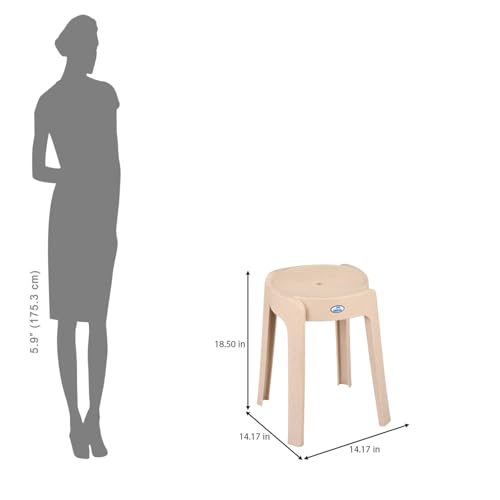 Image of Nilkamal Twist Sturdy and Durable Plastic Seating Stool | for Living Room, Bedroom, Bathroom, Kitchen, Office | Marble Beige