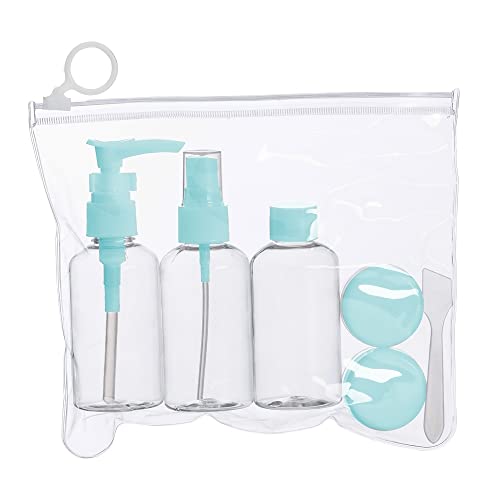 Kit viagem 6 peças em estojo ziplock Frascos plásticos e estojo em pvc com puxador plástico. recipientes transparentes para cosméticos, conjunto de frascos de viagem AZUL
