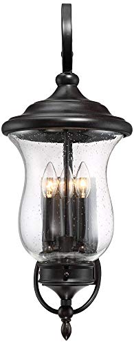 Franklin Iron Works Carriage Traditional Outdoor Wall Light Fixture Led Dimmable Bronze 26 3/4" Clear Seedy Glass For Exterior House Porch Patio Outside Deck Garage Yard Front Door Garden Home #TOP5