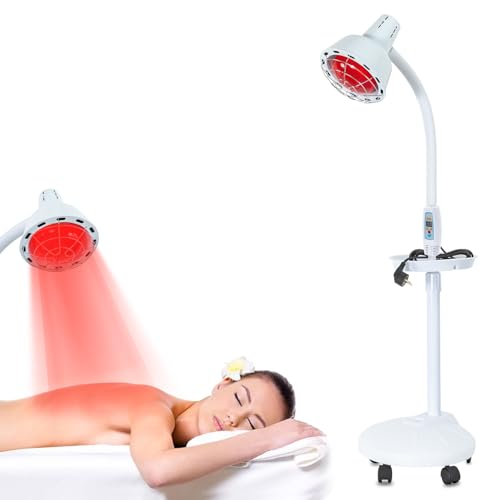 ARBGO Lámpara Infrarroja de 275 W, Luz Roja Con Soporte, Lámpara de Pie, Temperatura Ajustable, Foco Rojo Para Aliviar Dolor