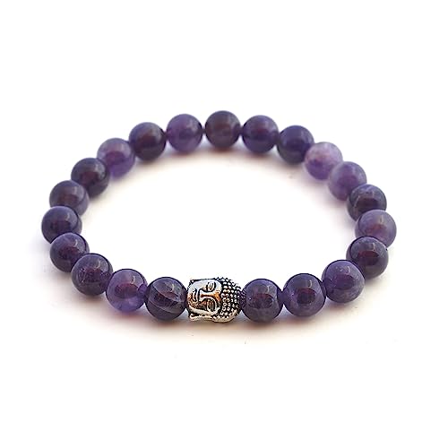 BERGERLIN Amethyst Armband echt mit Naturstein Perlen - Buddha...