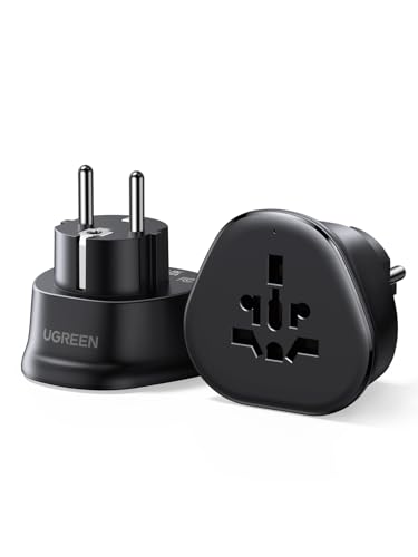UGREEN Adaptador Enchufe Universal para Enchufes de Reino Unido/USA/EU a Tipo E/F (UE), Adaptador de Viaje para Reino Unido, USA, Canadá, China, Australia y Otros enchufes internacionales, Negro