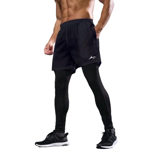 Image of PROSHARX 2 in 1 Active Dual Pants | Men's 2 in 1 Running Pants, Gym Workout Compression Pants for Men Training Athletic Pants