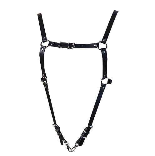 Mens Black Leather Armors Suspenders Shoulder Strap Body Chest Harness Chain Belt Adjustable Gay Punk Clubwear Costume3