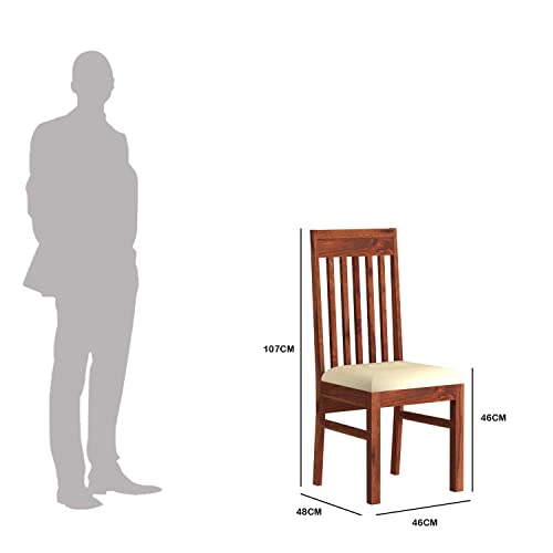 Image of Furniture Solid Sheesham Wood Dining Chairs Set of 2 Dinning Chair for Kitchen & Dining Room | Chairs with Cushion | Rosewood, Honey Finish