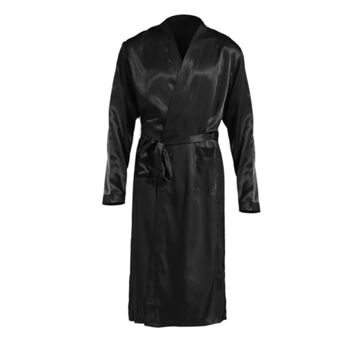 JEERLEEP Men's Satin Smooth Robe Lightweight with Pocket Home Clothing Long Sleeve