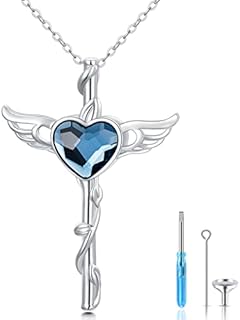 Cross Necklace 925 Sterling Silver Angel Wings Necklace Opal/Moonstone Cross Pendant Necklace Jewellery Cross Angel Gifts for Girl Women