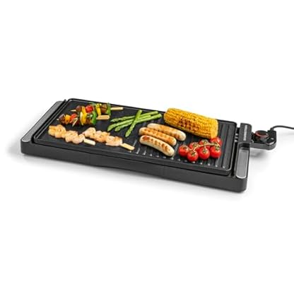 GOURMETmaxx elektrischer Tischgrill | Rauchfreier Elektrogrill 2200W | Grillplatte mit 2 Grillflächen & Antihaftbeschichtung für leichte Reinigung | BBQ Grill mit stufenloser Temperatureinstellung