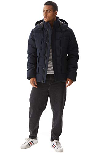 Molemsx Expedition Parka Men, Windproof Quilted Jacket Autumn Winter Warmest Team Coats For Men Stylish Lined Warm Coats Outwear Overcoat With Fur Hood Mens Jackets Clearance Sale Winter,Navy,Large #TOP3