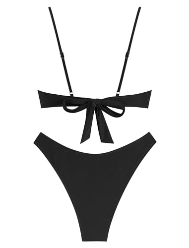 Image of ZAFUL Women High Cut Bikini Sets String Sexy Swimsuit Two Piece Underwire Bathing Suit Brazilian Cheeky Cut Out Cute Swimwear