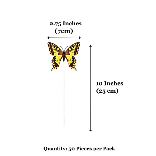 Floro Butterfly Stakes, 10X2.75 Inches, Multicolored 3D Wings That Push Open Or Close, Waterproof Butterflies For Flower Bed, Long Bendable Stick To Decorate Flower Pots Or Patio, 50 Pack #TOP5