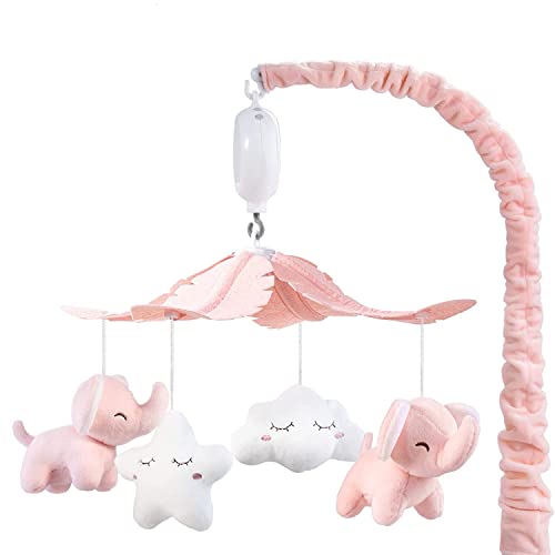 Image of FEISIKE Crib Mobile for Girls with 3 Modes Digital Music Box(Turn Only, Music Only, Turn & Music), 35 Lullabies, Pink Elephant Nursery Mobile, Clamp Type, Pretty Box Packaging