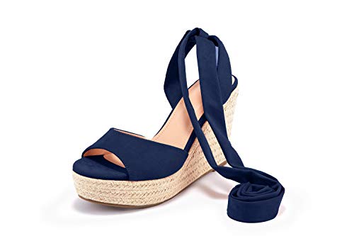 Image of SERAIH Womens Lace up Espadrilles Platform Wedges Sandals Heels Tie Ankle Strap Summer Dress Shoes