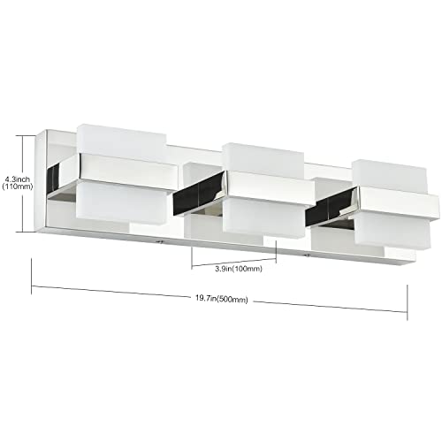Image of SOLFART 3 Lights Chrome Bathroom Light Modern LED Vanity Lights for Bathroom Light Fixture Warm Light 20 inch Non Dimmable
