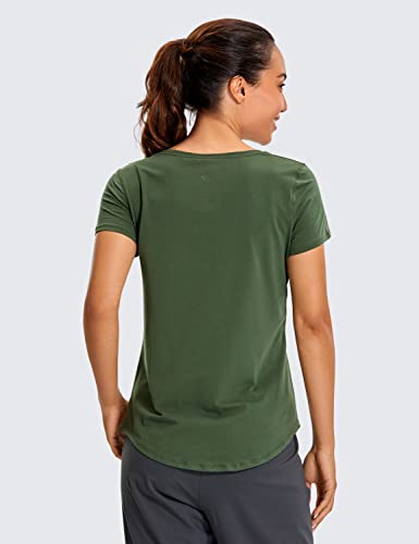 CRZ YOGA Camiseta Feminina Algodão Pima Manga Curta Malhação Ioga Camiseta Atlética Olive Grey GG