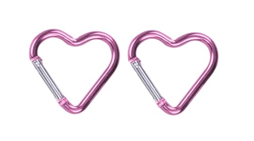 2Pcs Cute Heart Shape Carabiners Keychain Clips,Backpack Water Bottle Aluminum Alloy Accessory and Keychain Carabiners for Dog Leash Water Bottle Holder Snap,Snap Hook for Camping Accessories (Pink)