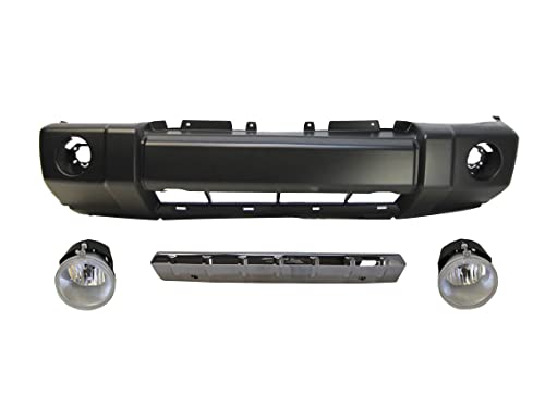 Package Bundle Front Bumper Primed Cover Chrome Trim Fog Light 4pcs For Commander 06-10 CH1000874 CH1057809 CH2592135 CH2592135, black