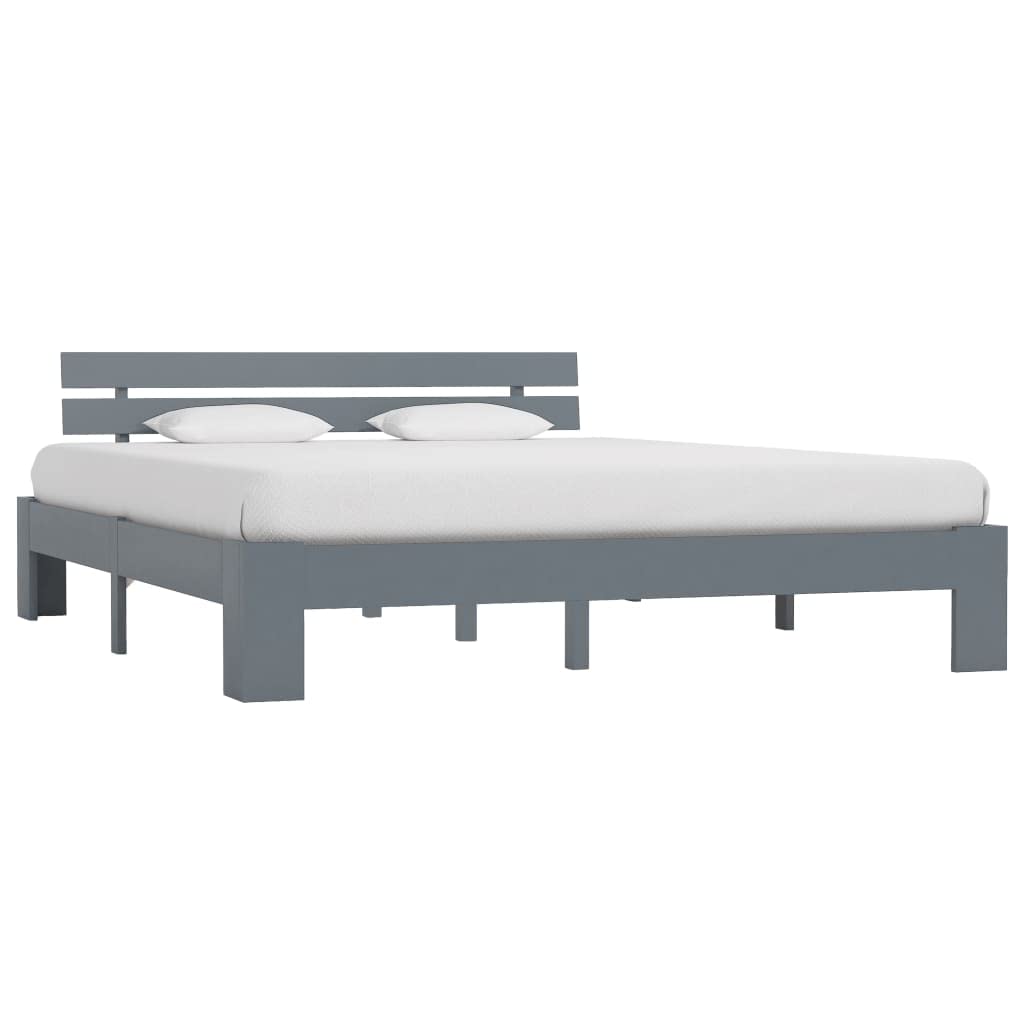 Lite drewno sosnowe nowoczesny styl z zagłówkiem szary 160x200 cm | Rama łóżka z zagłówkiem szara 160x200 cm lite drewno sosnowe stelaż pod materac nowoczesna sypialnia