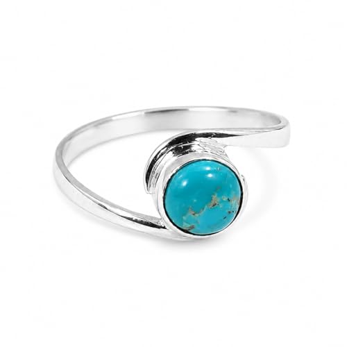 Bague ronde turquoise 6mm en argent 925 style bohème chic