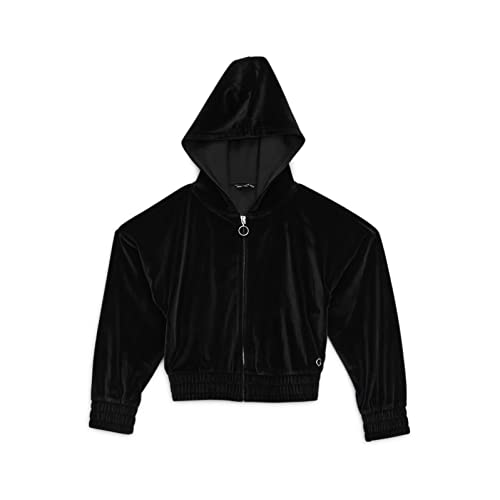 GUESS Girls' Embriodered Logo Stretch Ribbed Velour Zip Up Sweatshirt
