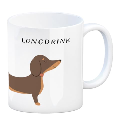 speecheese Dackel Kaffeebecher mit Spruch Longdrink Perfekt für Dackel-Liebhaber Ideal für Alkohol Fans - Gin Tonic Tequila Wodka Whisky