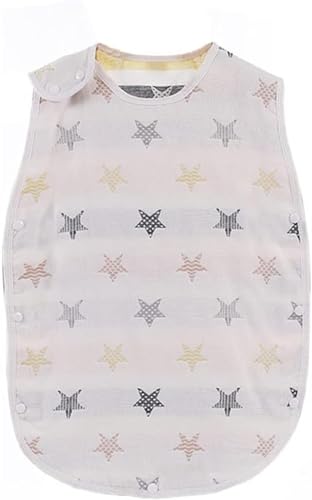 スリーパー ガーゼ ベビー キッズ 子供 赤ちゃん 6重ガーゼ 通気性 ベスト お昼寝 おくるみ敏感肌 出産祝い かわいい 男の子 女の子 パジャマ 袖なし 足まですっぽり 綿100% 股下スナップ 一年中使える ふんわり柔らか (ホワイト星柄, Sサイズ