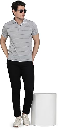 Image of INKKR Men's Striped Polo Neck Cotton Blend Multicolor T-Shirt
