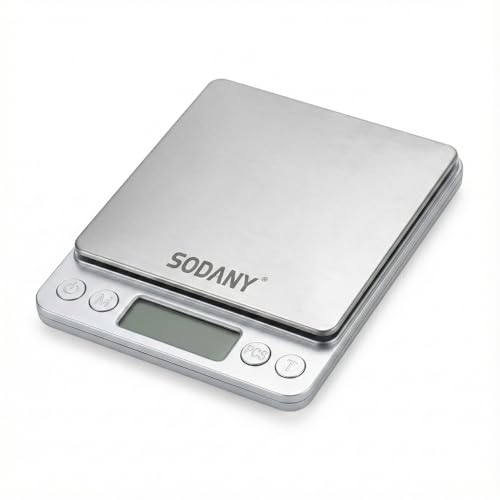 SODANY Báscula Digital de Precisión 500g/0.01g, Mini Balanza de Cocina y Joyería (Gramera), Peso Electrónico Profesional para Oro, Café y Alimentos, Acero Inoxidable, Pantalla LCD, Función Tara.