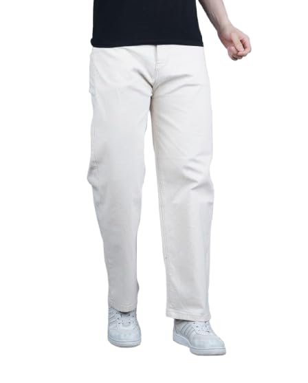 comfits Relaxed Fit Plain Baggy Denim Jeans, Beige-picture-23