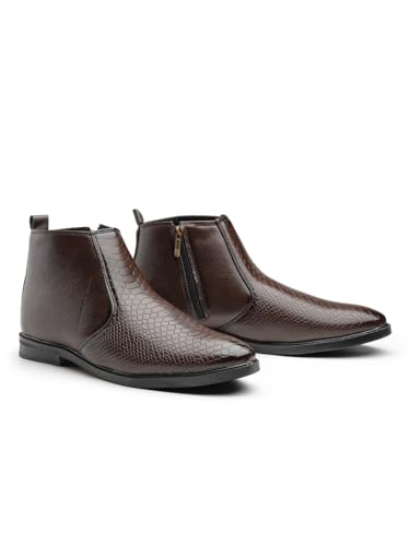 Image of Men's Vegan Leather Chelsea Boots - Classic Almond Toe Ankle Boots with Textured Finish | Formal & Smart Casual Boots