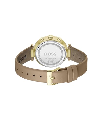 Image of BOSS Majesty Sport Qtz Multifunction Silver White Round Dial Women's Watch|Brown Leather Material|Brown Color Band - 1502772