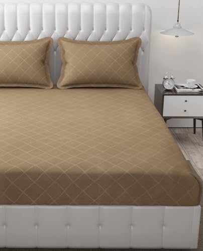 Image of Blue Strip Polycotton Fitted Bedsheet, King 72x78 (Mouse) | 300 TC | All-Round Elastic Grip | Soft, Breathable & Colourfast | Wrinkle Resistant | Machine Washable