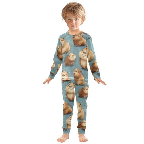 Pajama Sets Long Sleeve Happy Capybara Pattern Print Soft Comfy Sleepwear 2 Piece PJS 3-8T2