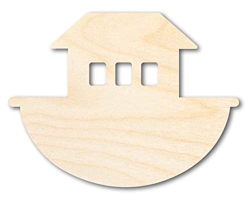 Unfinished Wood Noah's Ark with Windows Shape Craft up to 36