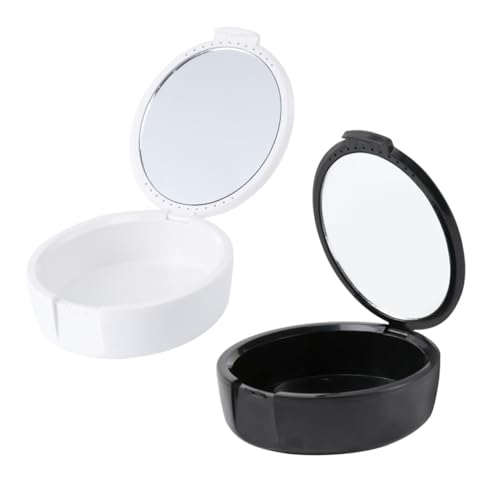 Toyvian Estuche para Prótesis Dental Portátil 2 Unidades Blanco y Negro con Espejo Compacto para Guardar y Retenedores Ortodónticos