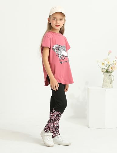 Image of Girls Outfits Short Sleeve Irregular Tops + Camouflage Long Legging Outfits 2PCs Summer Pant Sets 6-14T