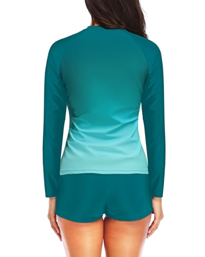 Image of Daci Women Two Piece Rash Guard Long Sleeve Swimsuits with Short UPF 50+ | UPF 50+,High Waisted Short,Long Sleeve,High Neck,Built-in Brief,Quick Dry