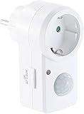 revolt Sensores de movimiento - detector movimiento enchufe: Toma con detector de movimiento PIR, Potencia de conmutacin de 1200 vatios (Enchufe adaptador, lmpara, Interruptor crepuscular)
