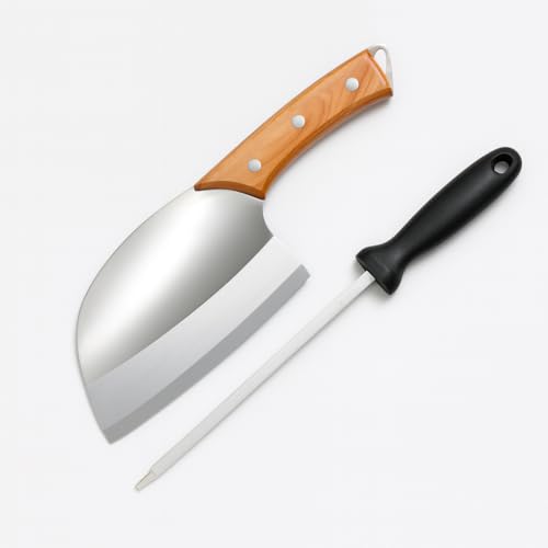 Image of Machado Forging Serbian Chef Knife Set - 12 inch Full Tang High Carbon Clad Steel Butcher Cleaver with Knife Sharpener - Perfect for Vegetables, Fish, Meat - Ideal for Kitchen, Hotel, Restaurant