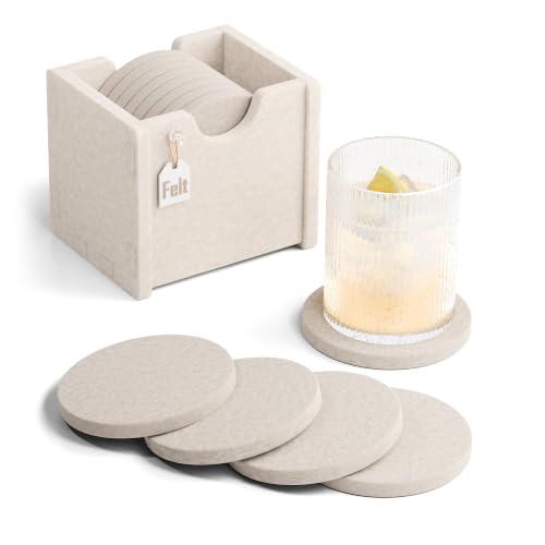 Fluxynara Felt Coasters with Holder Set of 8 for Drinks Oatmeal