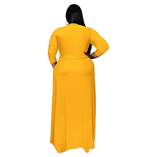 Image of Nmoder Plus Size Maxi Dress for Women - Summer Casual 3 /4 Sleeve Floral Flowy Long Dress with Belt XL- 6XL