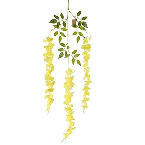Image of Artificial Hanging Wisteria Flower Vine (Yellow) - Pack Of 6