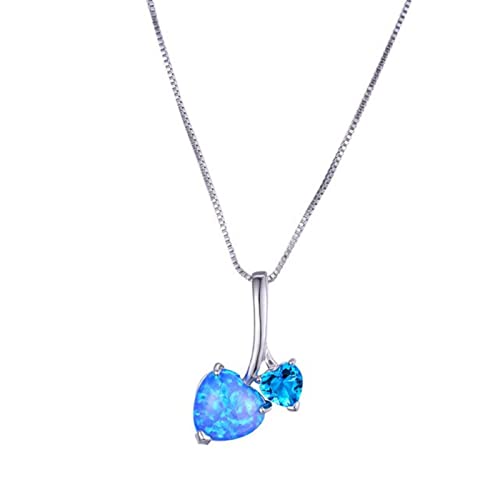 Collier opale de feu blanc bleu femme pendentif cœur argent boho vintage