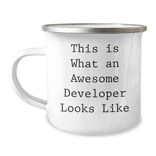 Funny Developer Christmas Unique Gifts from Friends to Developer, This Is What An Awesome Developer Looks Like Camping Mug, 12 oz, Stainless Steel with Enamel Finish