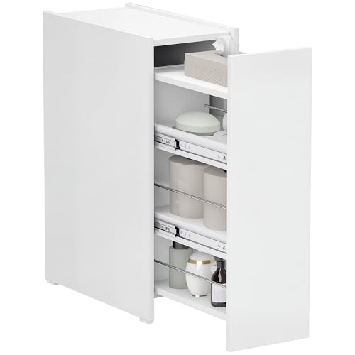HOMCOM Nischenschrank Toilettenschrank, Badschrank mit Schublade inkl. 4 tiefe Fächer, schmal Beistellschrank mit Rad Badezimmerschrank für Badezimmer, kleine Räume, Wohnzimmer, 47 x 25 x 66,5 cm Weiß