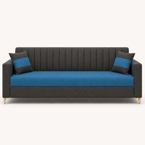 Image of FURNY Signature Regalia 3 Seater Sofa Set | Boston Fabric | 40D Foam + Zigzag Spring | 3-Yr Warranty (Ash Grey, Ocean Blue) | Modern Living Luxury Sofa Set for Home, Office & Hotel Spaces