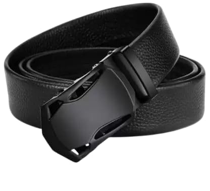 Stylish Black Leather Belt for Men with Automatic Buckle | Adjustable Formal & Casual Wear Belt-image-7