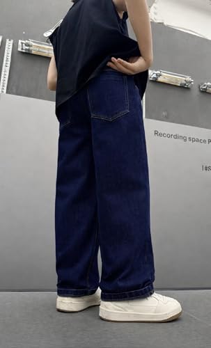 Image of ADBUCKS Children's Loose-Fitting Denim Pants with Buttons, Casual Wide-Leg Style